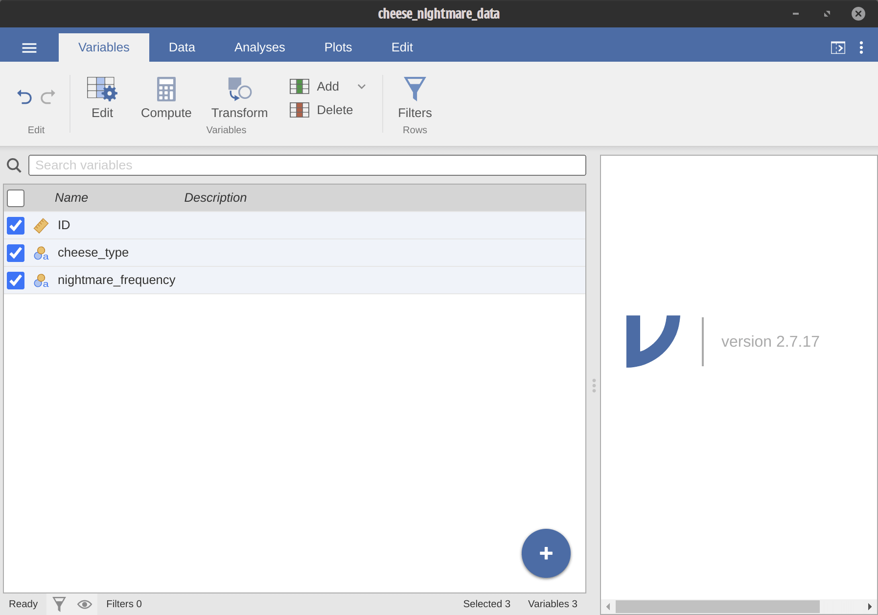 The statistical analysis interface