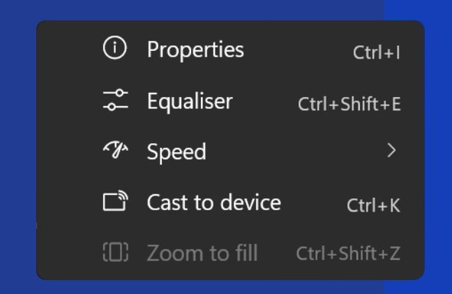 Implementation of the context menu in a Windows media player named Zune